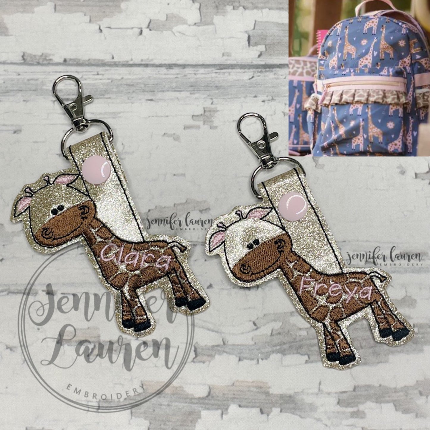 Giraffe name tag M2M Girl August bookbag