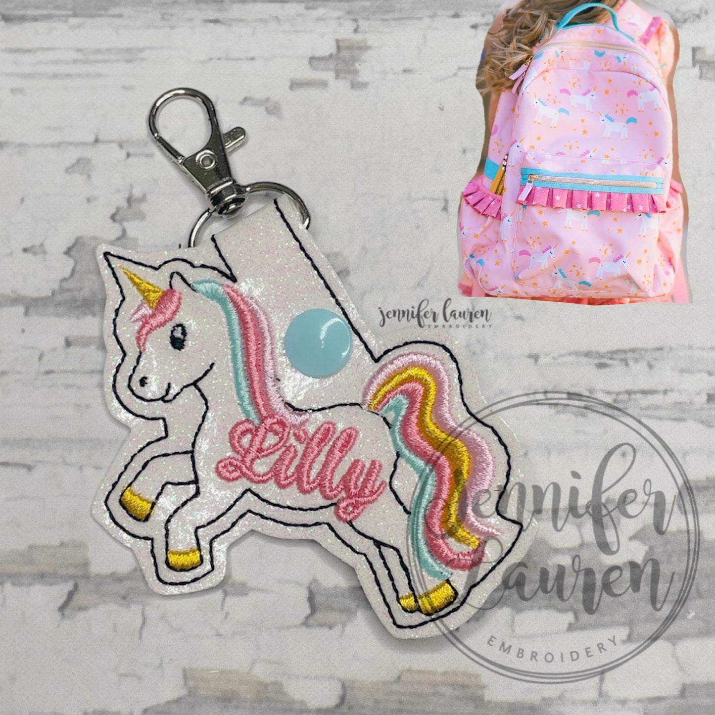 Unicorn name tag M2M Girl August bookbag