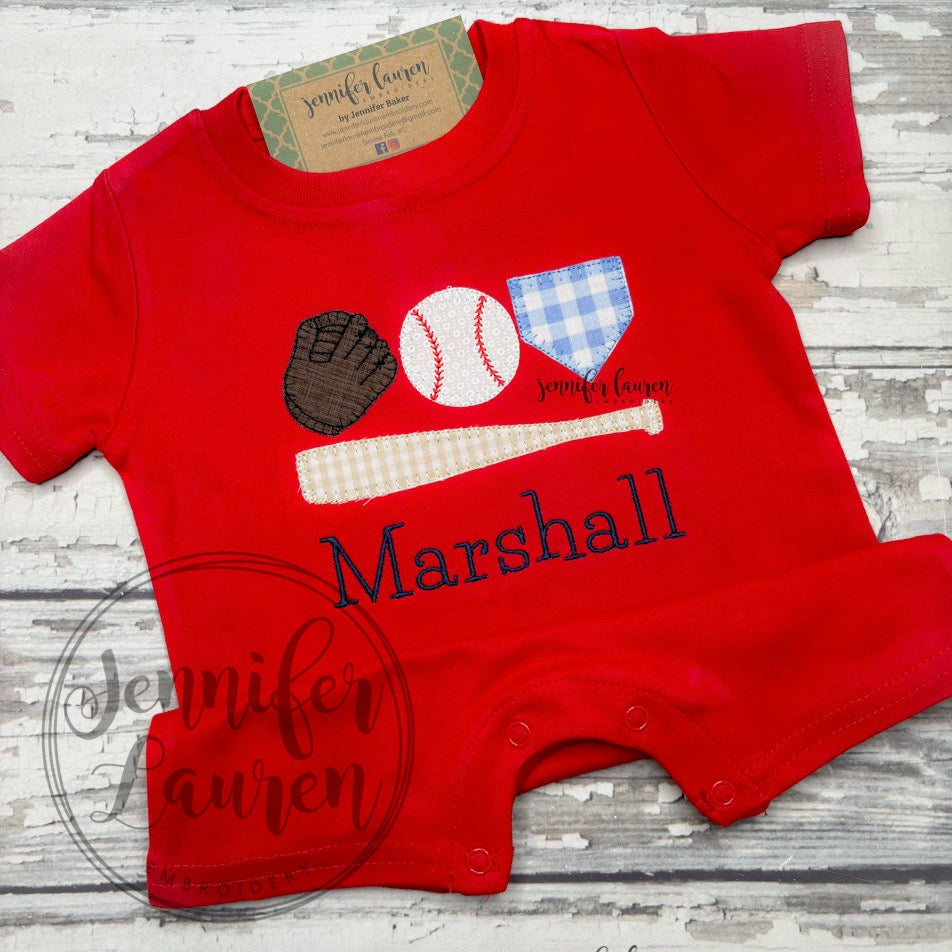 Baseball bat glove ball shirt or romper - unisex