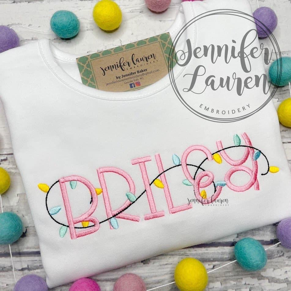 Christmas lights name shirt - pastel