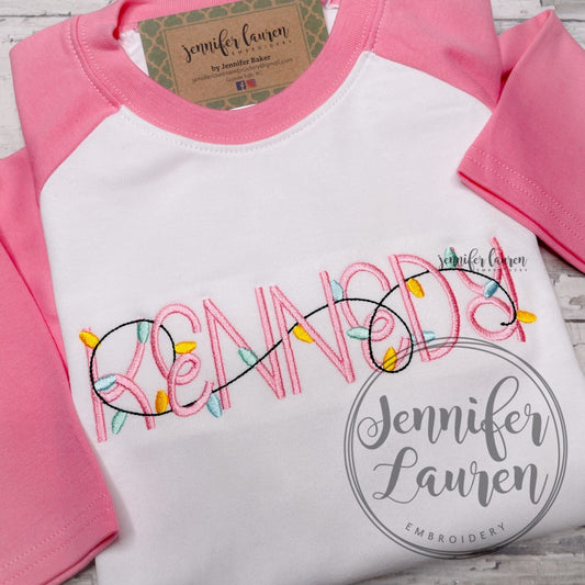 Christmas lights name shirt - pastel