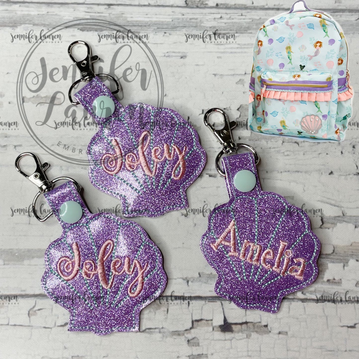 Seashell name tag M2M L&G mermaid bookbag