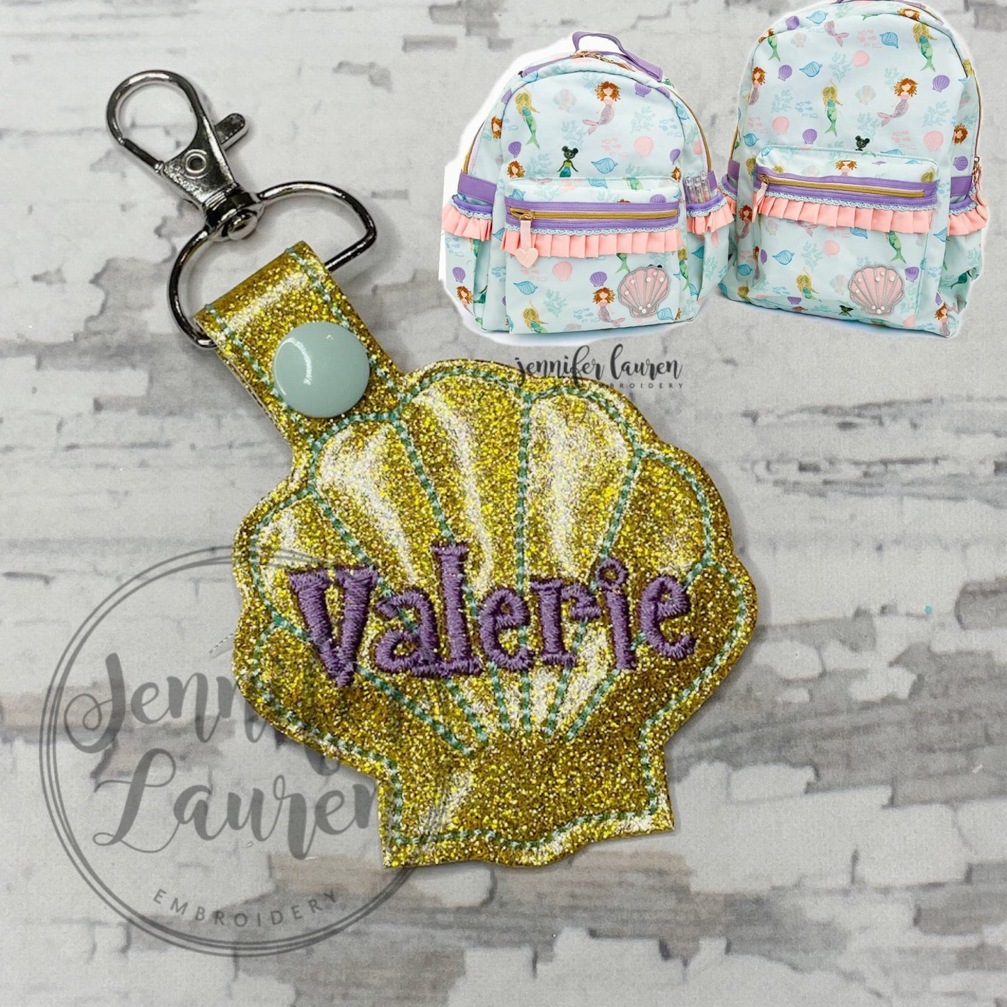 Seashell name tag M2M L&G mermaid bookbag