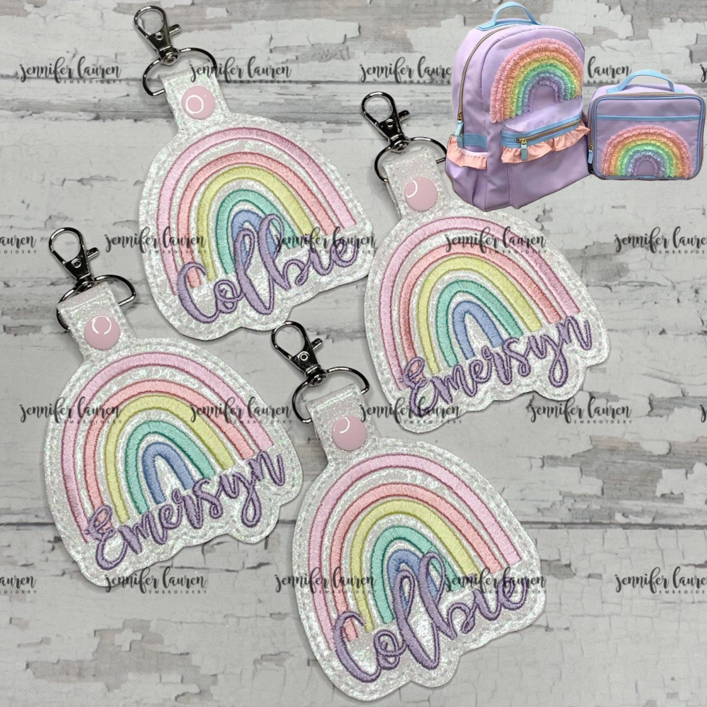 Rainbow name tag M2M Girl August bookbag