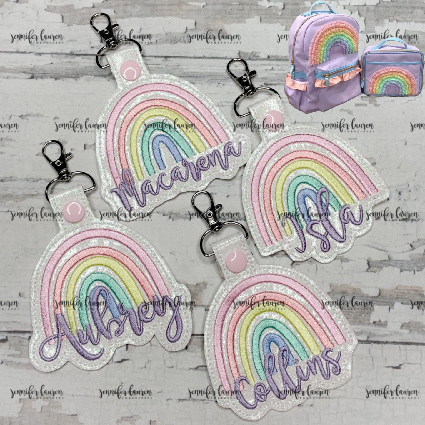 Rainbow name tag M2M Girl August bookbag