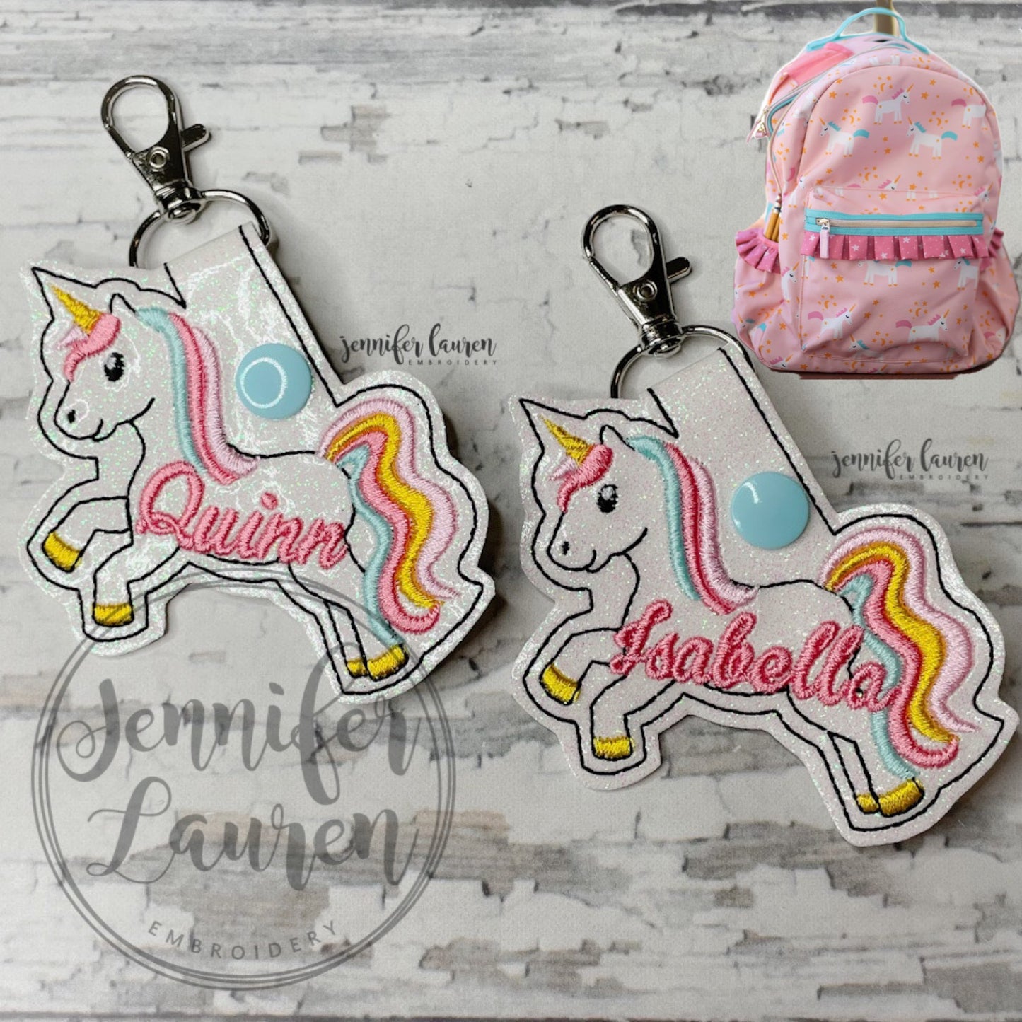 Unicorn name tag M2M Girl August bookbag