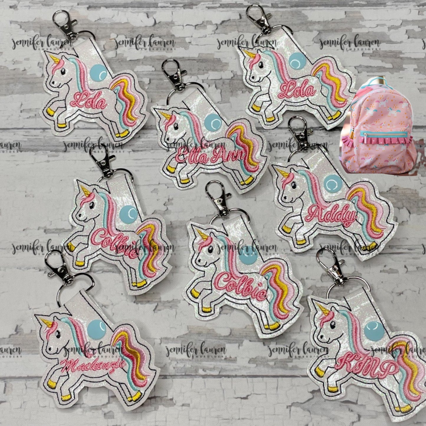 Unicorn name tag M2M Girl August bookbag