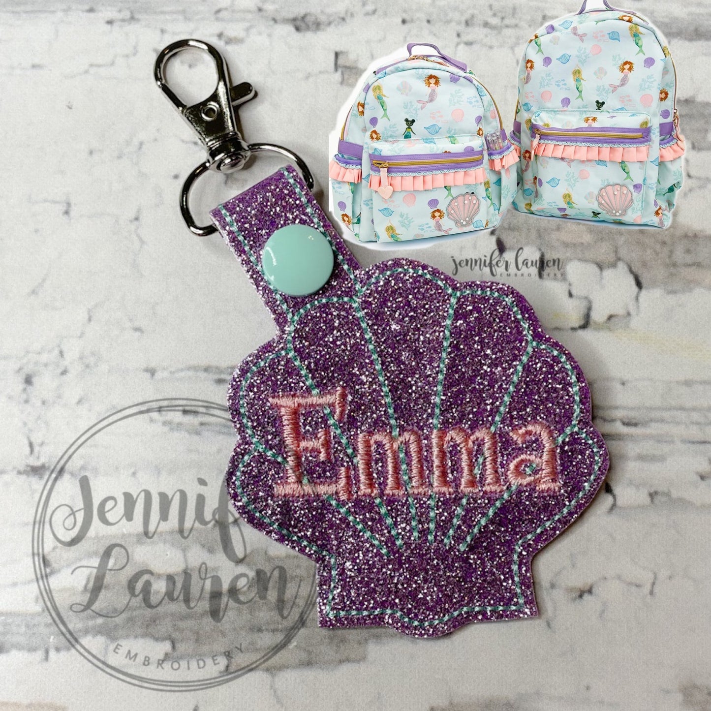 Seashell name tag M2M L&G mermaid bookbag