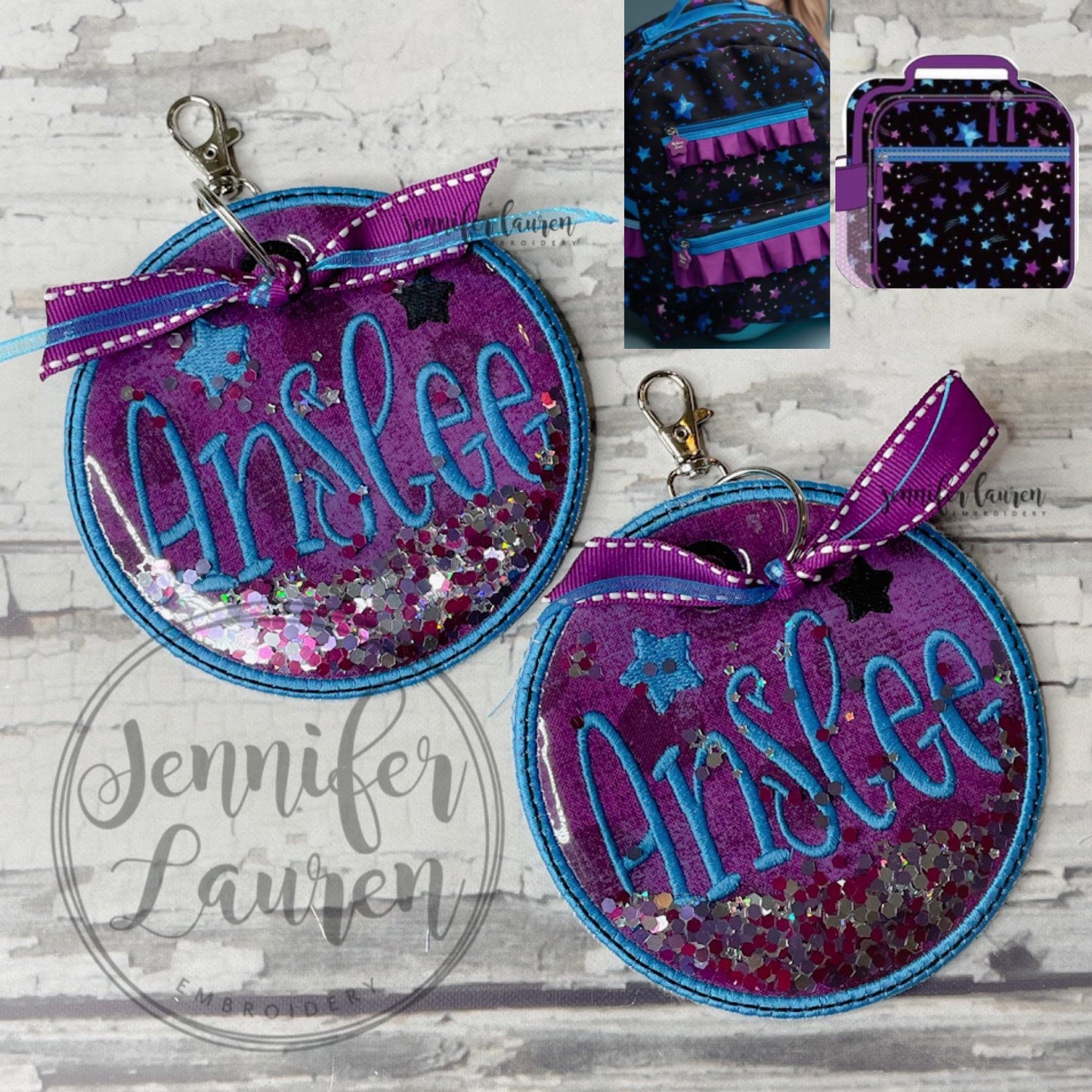 Glitter fabric name tag - custom