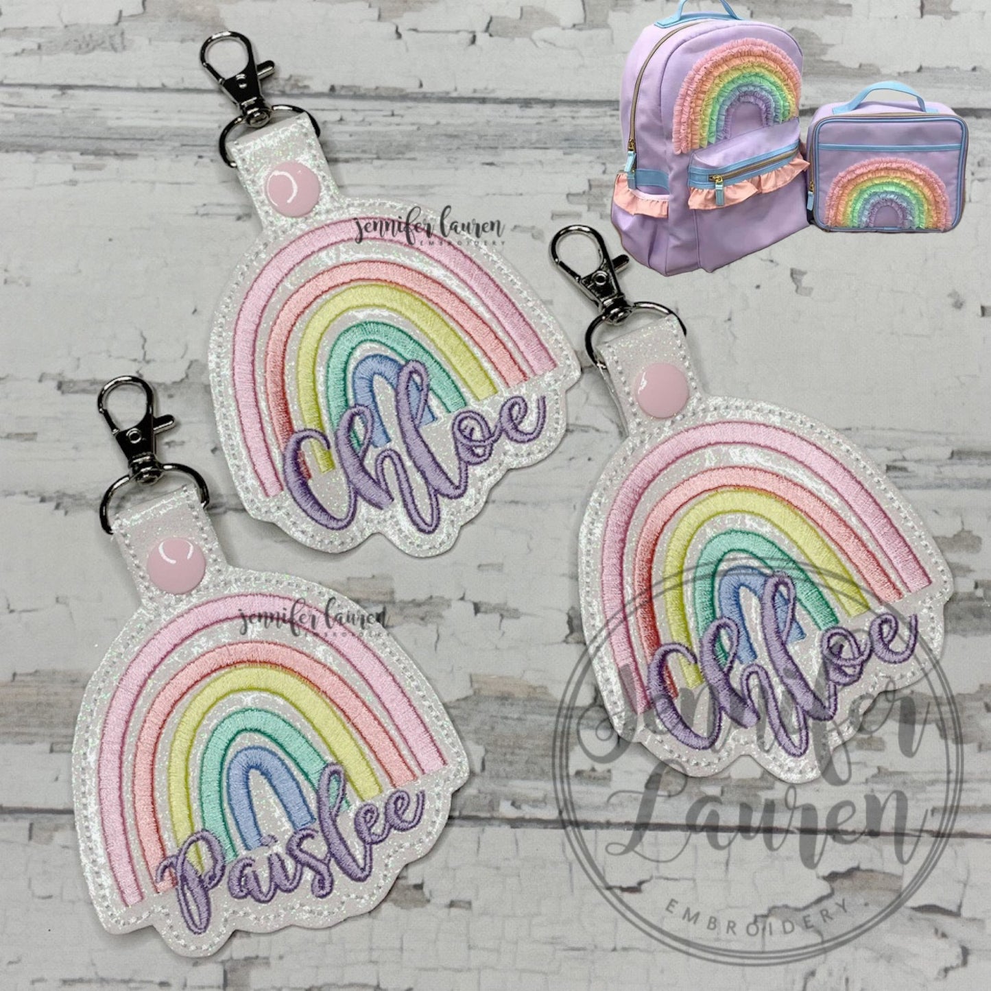 Rainbow name tag M2M Girl August bookbag