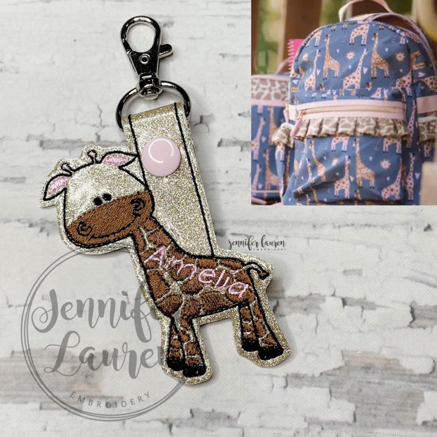 Giraffe name tag M2M Girl August bookbag