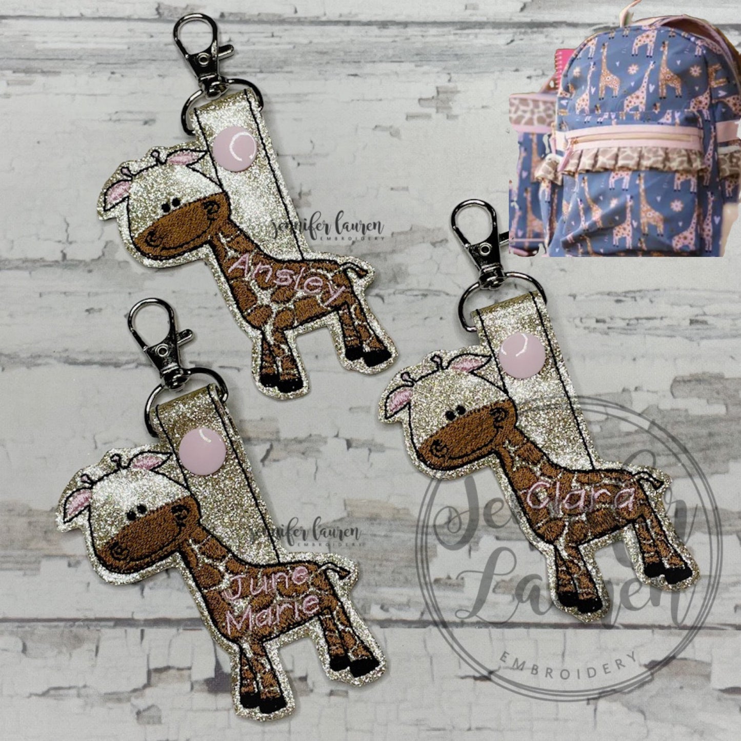 Giraffe name tag M2M Girl August bookbag