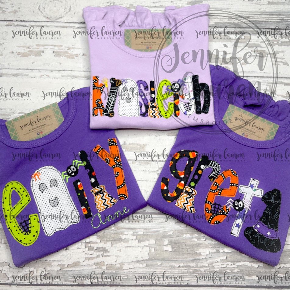 Applique Halloween name shirt - ruffle