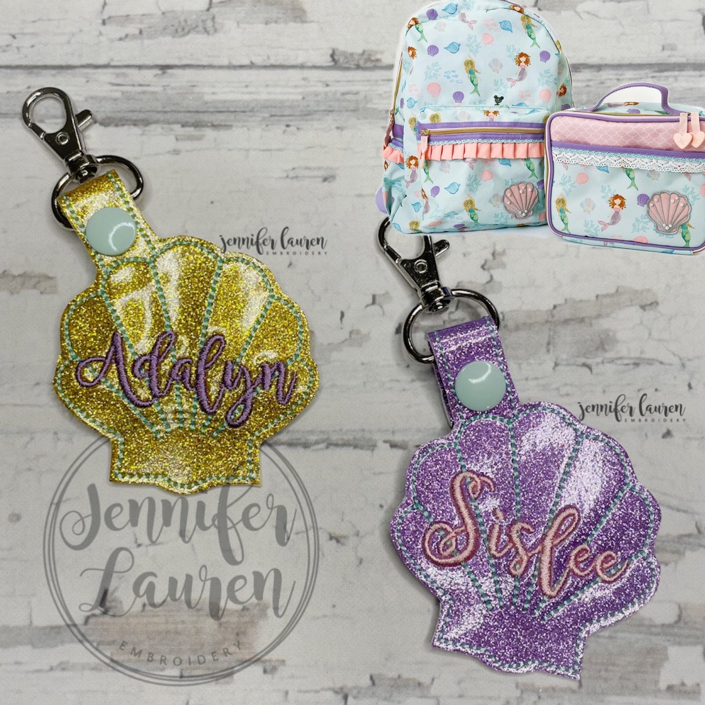 Seashell name tag M2M L&G mermaid bookbag