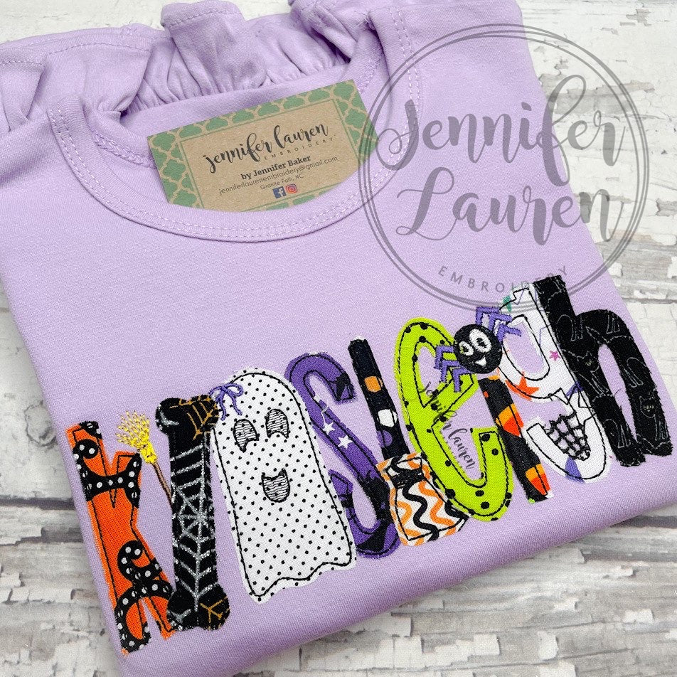 Applique Halloween name shirt - ruffle