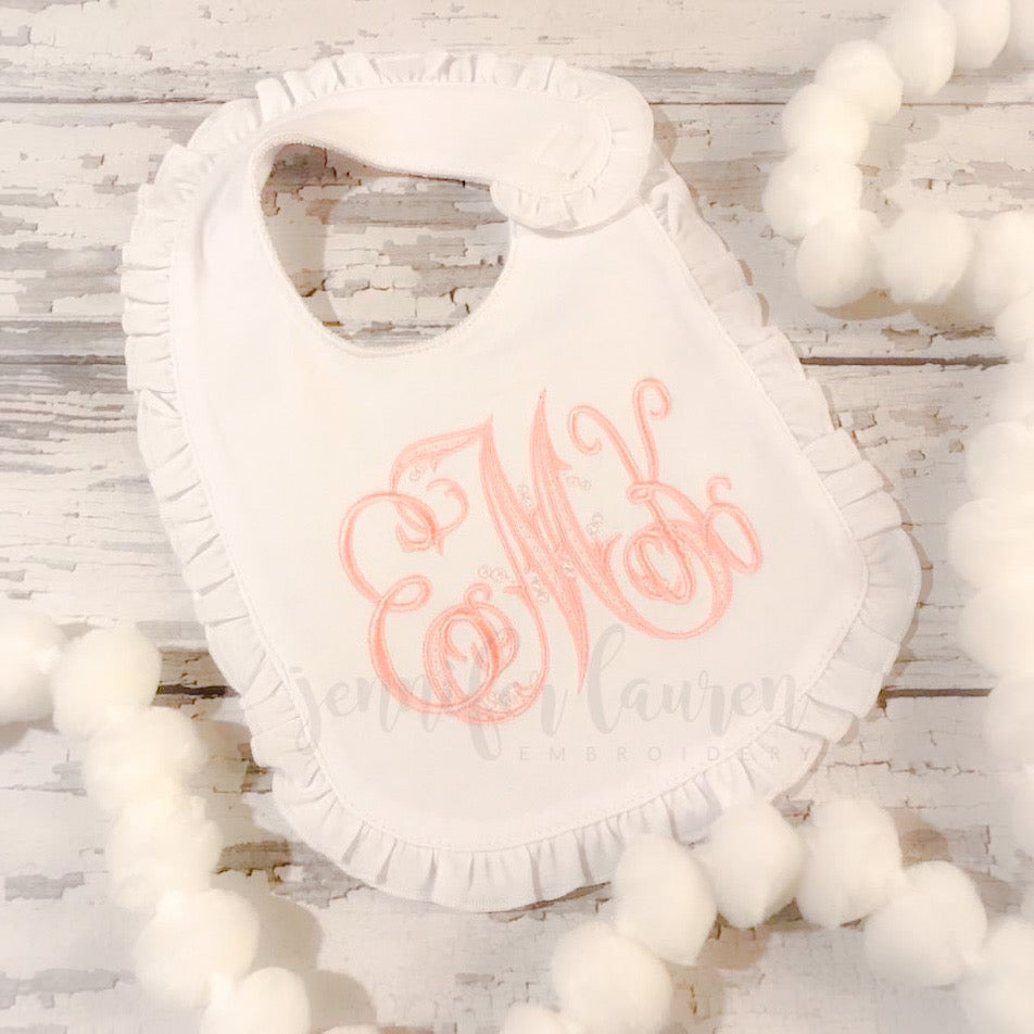 Monogrammed ruffle bib