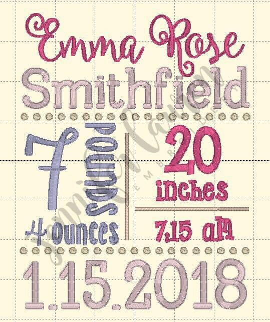 Embroidered birth stats