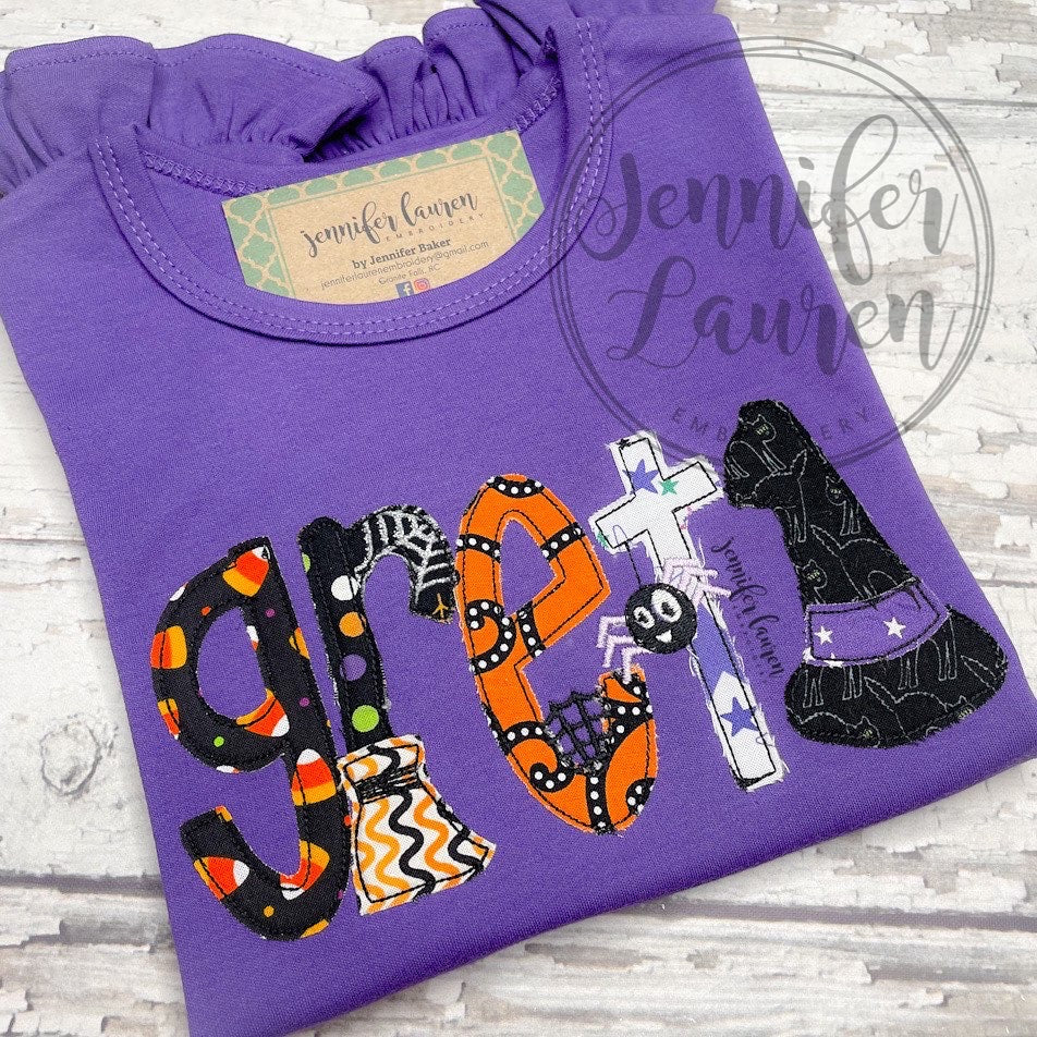 Applique Halloween name shirt - ruffle