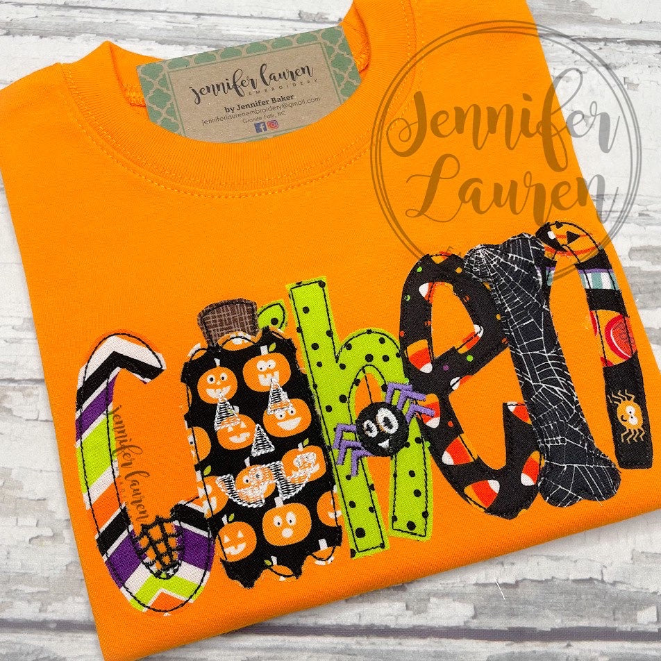 Applique Halloween name shirt - unisex