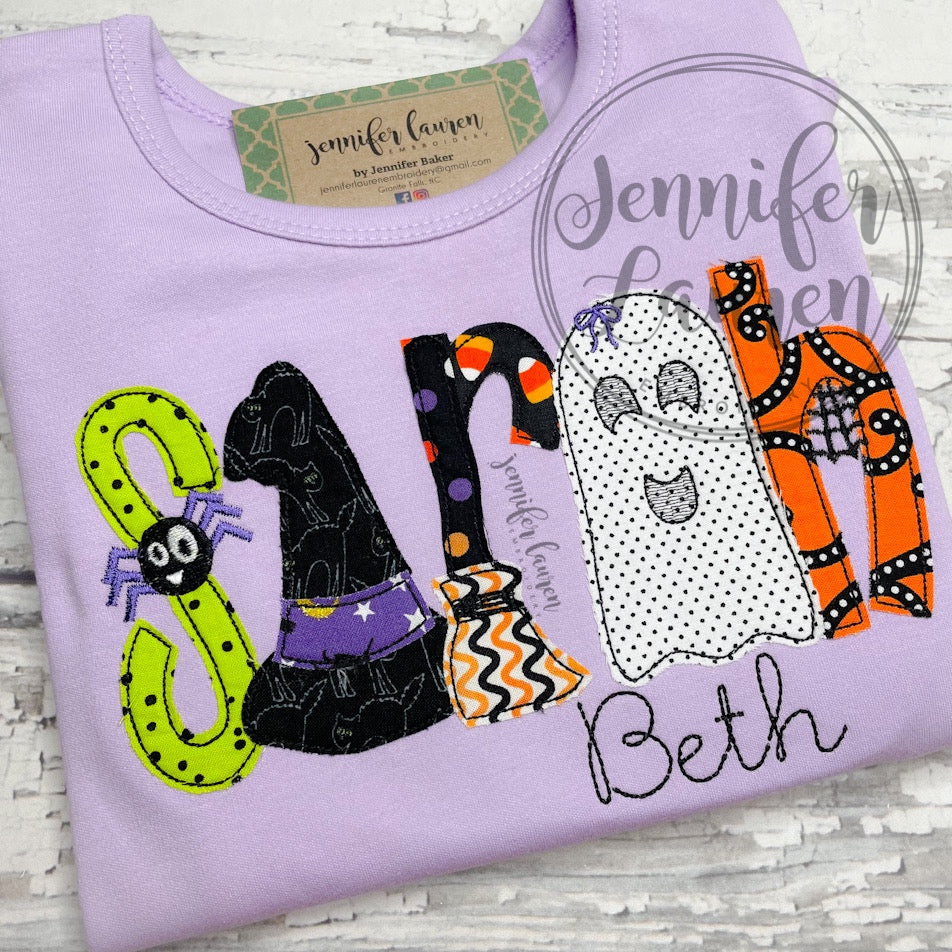 Applique Halloween name shirt - ruffle