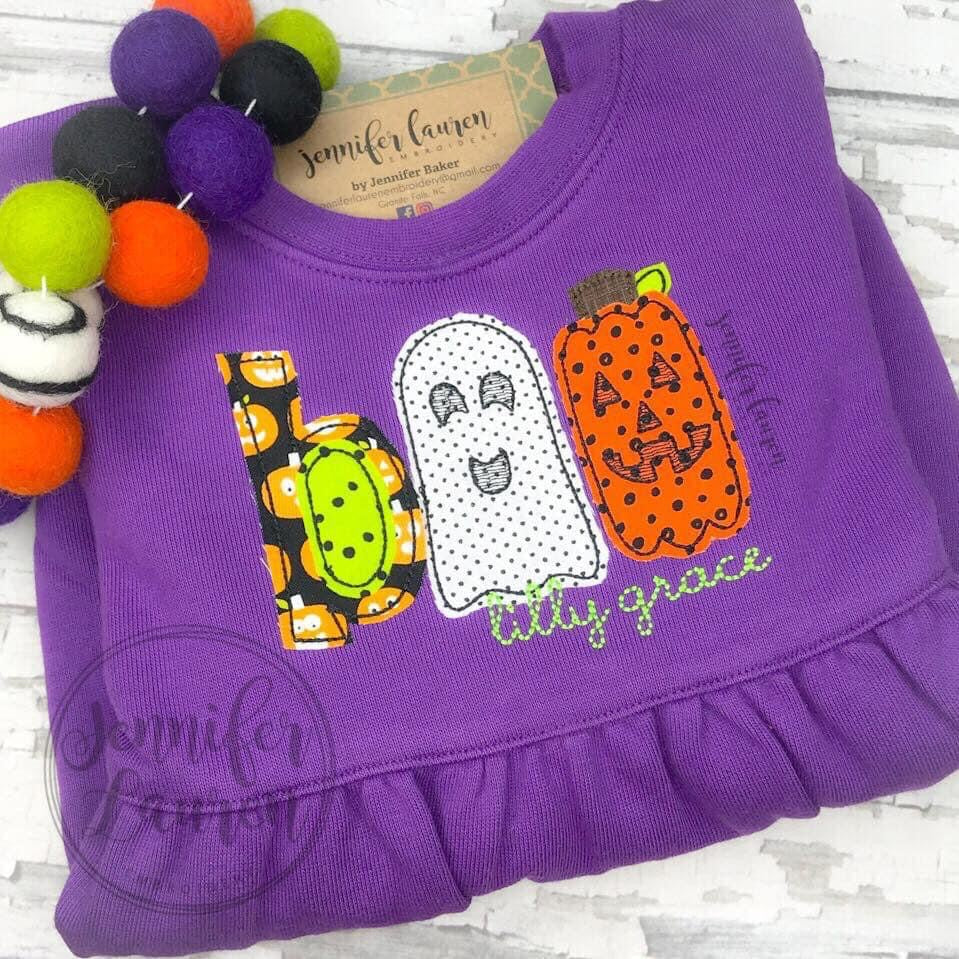 Applique Halloween name shirt - ruffle