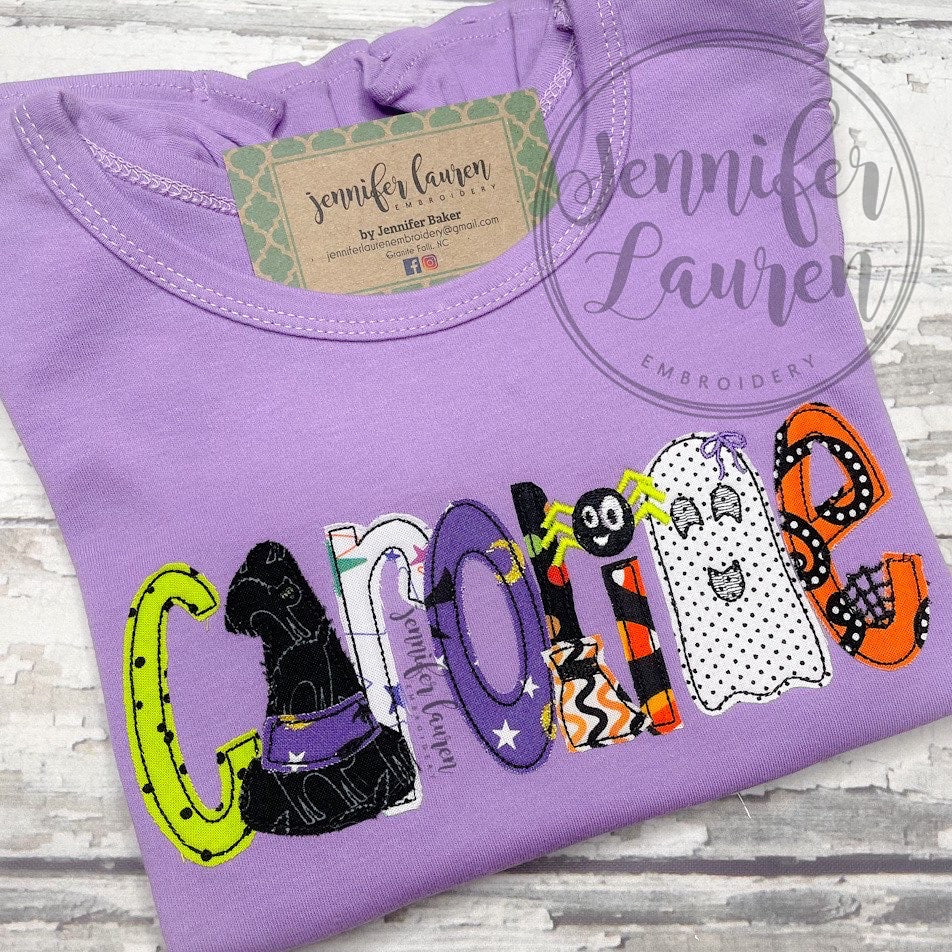 Applique Halloween name shirt - ruffle