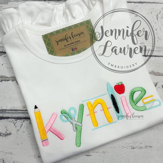 Back to school name shirt in pastels