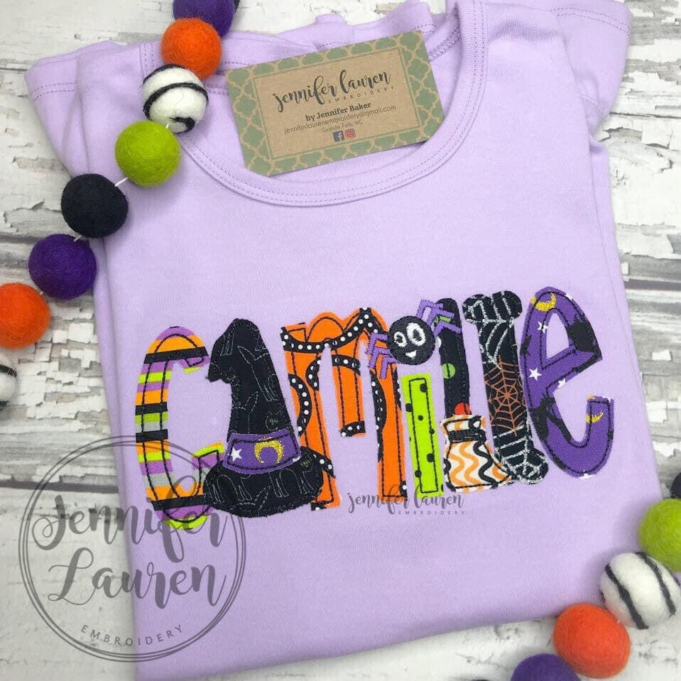 Applique Halloween name shirt - ruffle