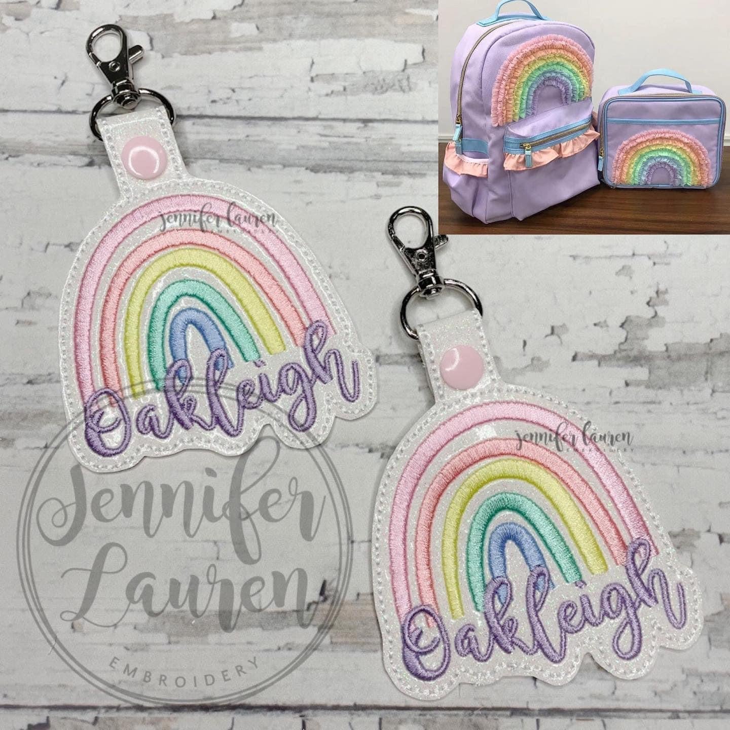 Rainbow name tag M2M Girl August bookbag