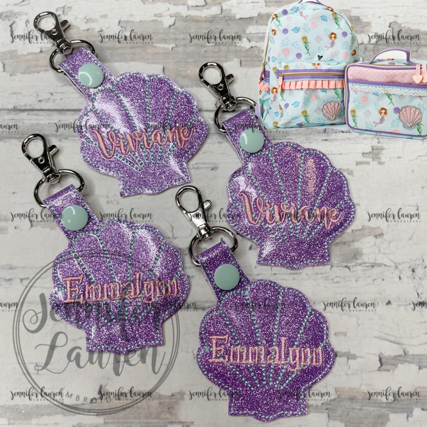 Seashell name tag M2M L&G mermaid bookbag