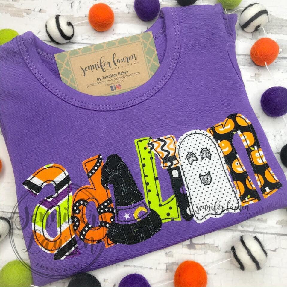 Applique Halloween name shirt - ruffle