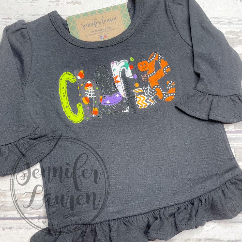 Applique Halloween name shirt - ruffle