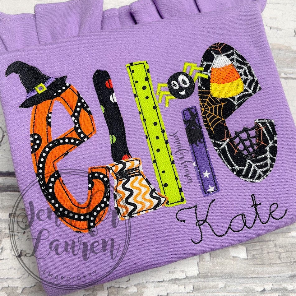 Applique Halloween name shirt - ruffle