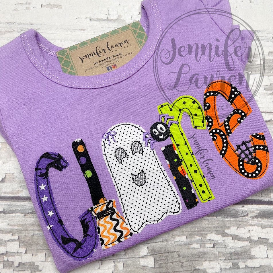 Applique Halloween name shirt - ruffle