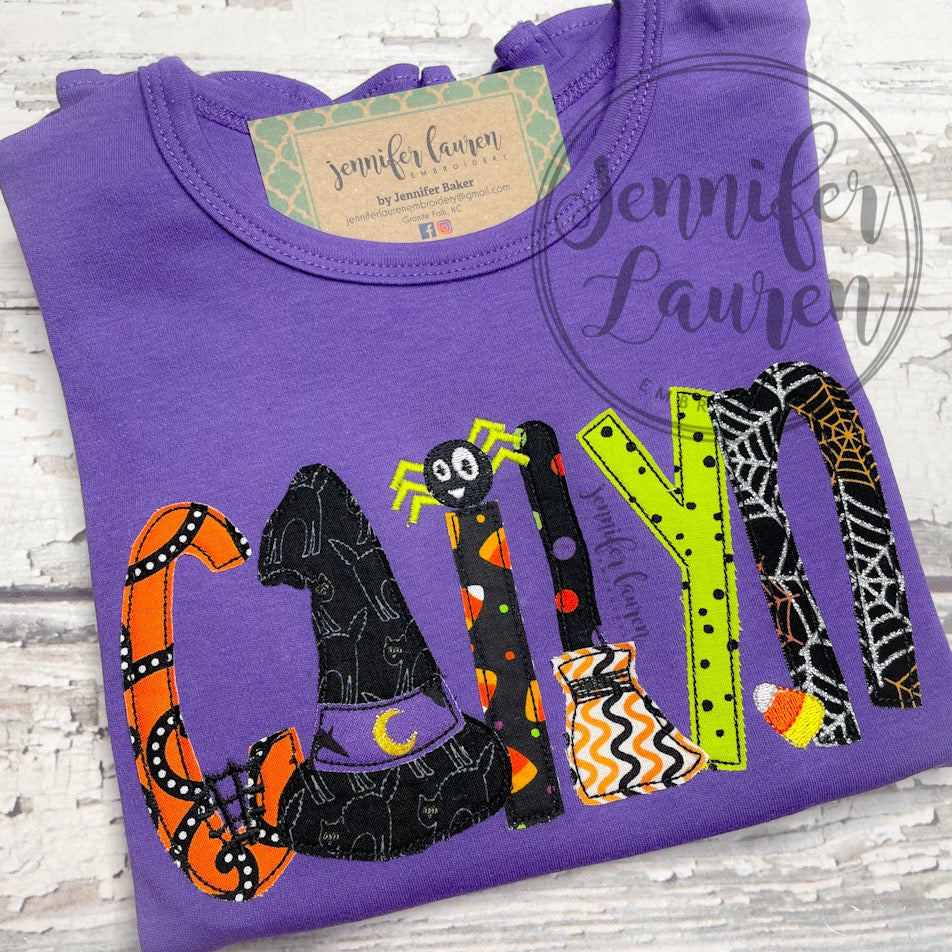 Applique Halloween name shirt - ruffle