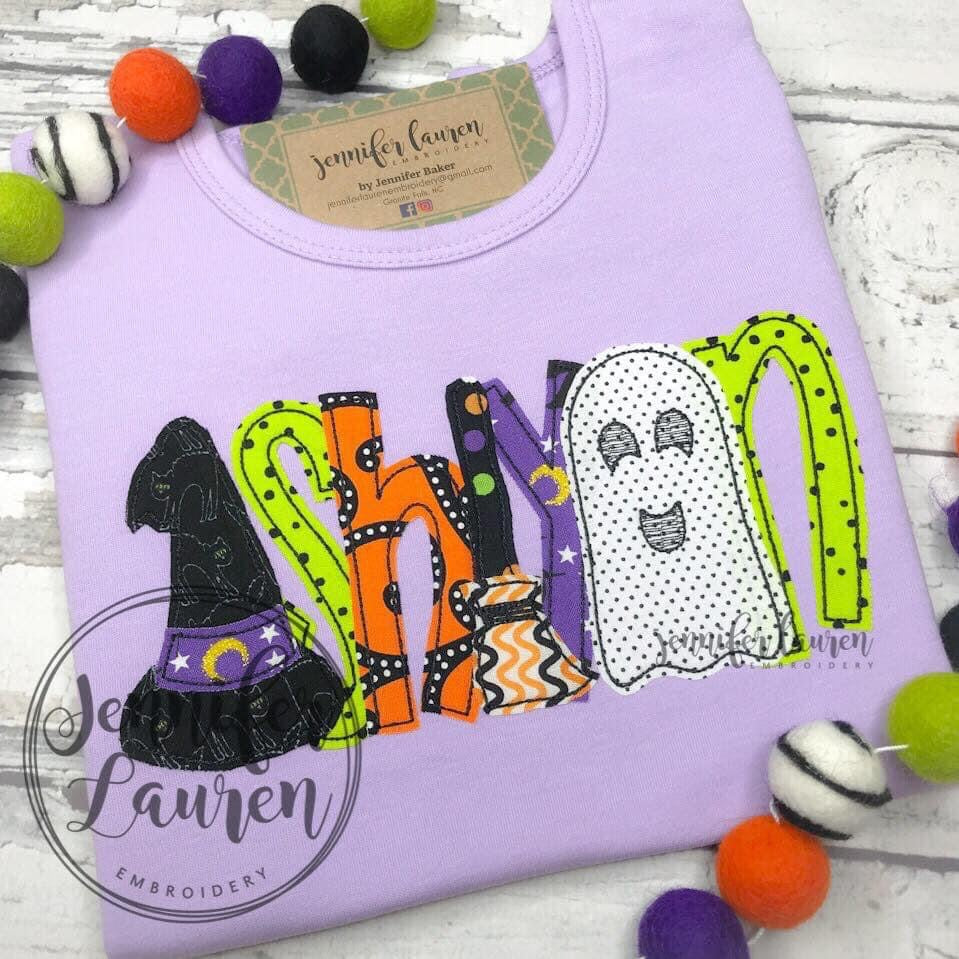 Applique Halloween name shirt - ruffle