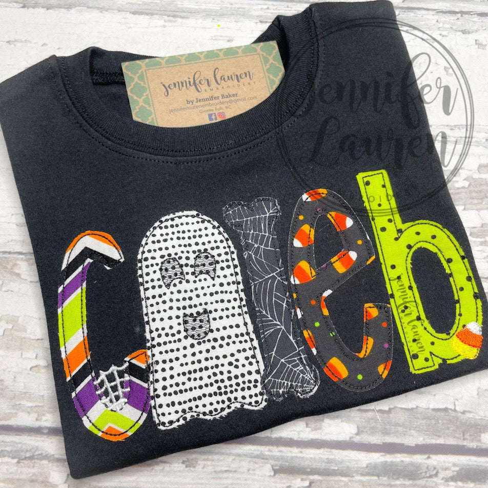 Applique Halloween name shirt - unisex