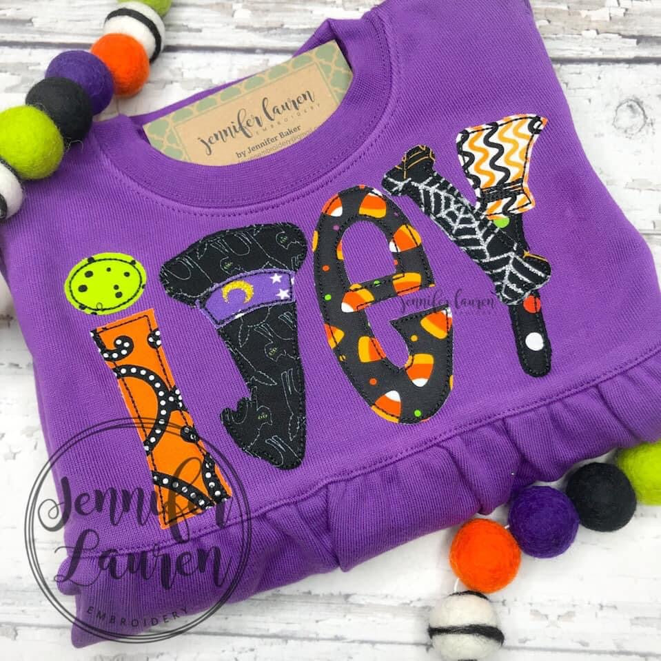 Applique Halloween name shirt - ruffle