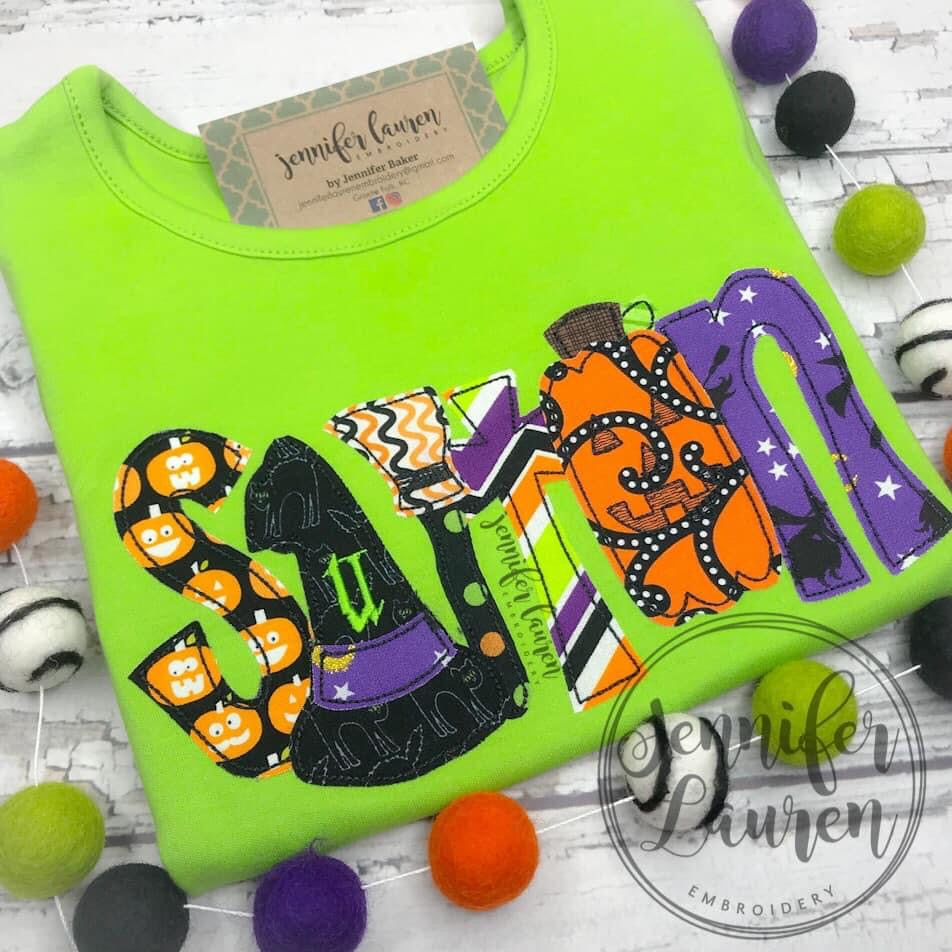 Applique Halloween name shirt - unisex