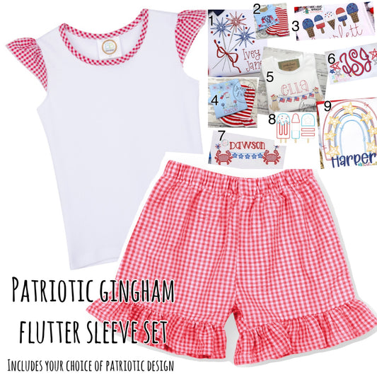 Patriotic gingham flutter sleeve SET